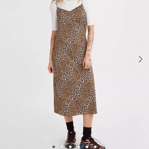 Levi's Leopard Print Slip Midi Dress in Brown and Black